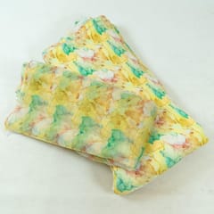 Yellow Colour Satin Pleated Fabric with Printed Organza Dupatta Set