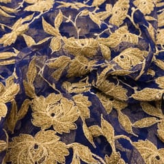 Blue Colour Net Zari Embroidered Fabric