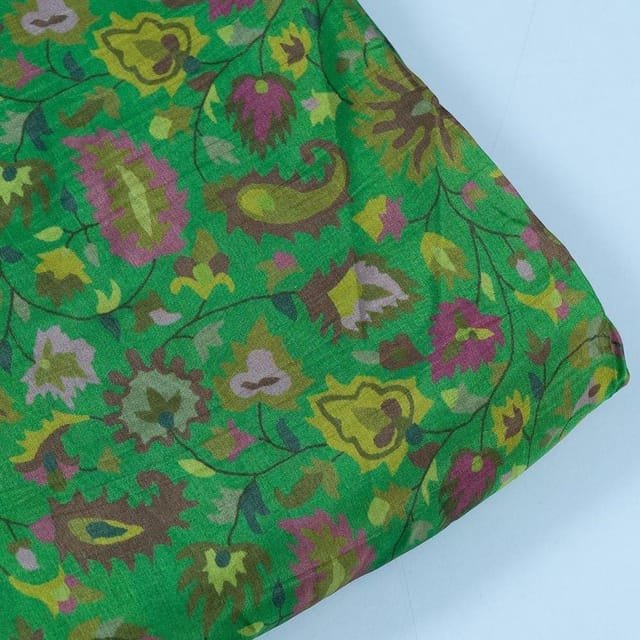 Green Colour Uppada Digital Kani Printed Fabric