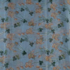 Grey Colour Foil Organza Printed Fabric