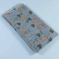 Grey Colour Foil Organza Printed Fabric
