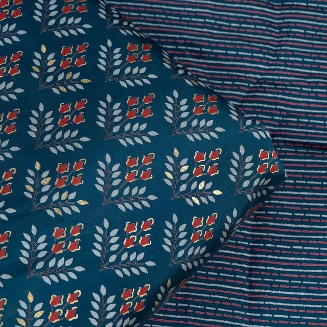 Blue Colour Modal Chanderi Print Set