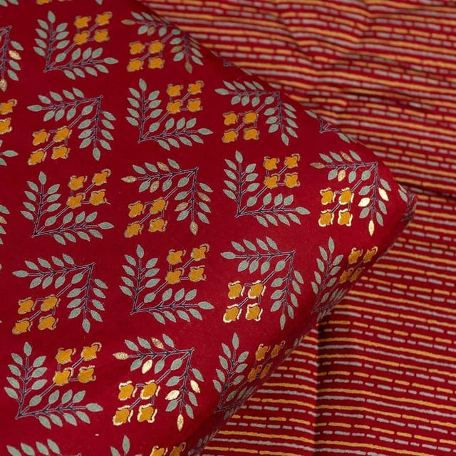 Maroon Colour Modal Chanderi Print Set