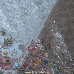 Grey Colour Net Sequins Embroidery (75Cm Piece)