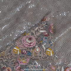 Grey Colour Net Sequins Embroidery (75Cm Piece)