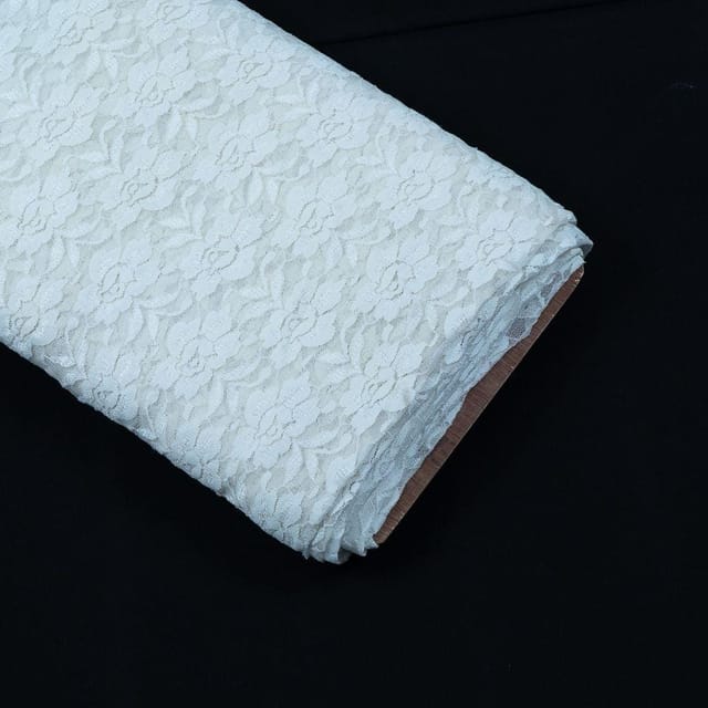 White Floral Design Dyeable Lycra Nylon Net