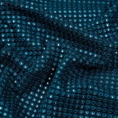 Teal Blue Colour Georgette Thread and Faux Mirror Embroidered Fabric