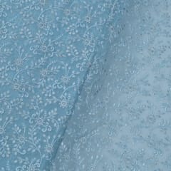 Powder Blue Colour Georgette Thread and Sequins Embroidered Fabric