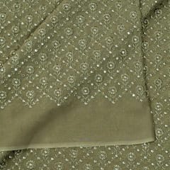 Mehndi Green Colour Georgette Thread and Faux Mirror Embroidered Fabric