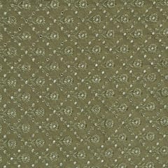 Mehndi Green Colour Georgette Thread and Faux Mirror Embroidered Fabric