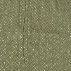 Mehndi Green Colour Georgette Thread and Faux Mirror Embroidered Fabric