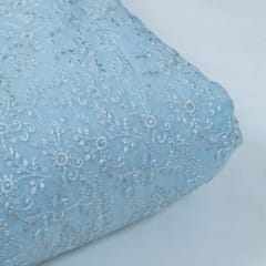 Powder Blue Colour Georgette Thread and Sequins Embroidered Fabric