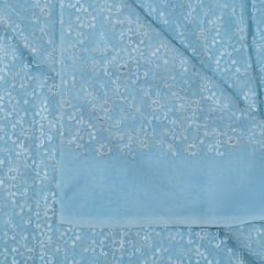 Powder Blue Colour Georgette Thread and Sequins Embroidered Fabric