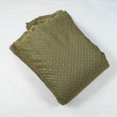 Mehndi Green Colour Georgette Thread and Faux Mirror Embroidered Fabric