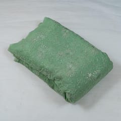 Light Green Color Georgette Thread and Faux Mirror Embroidered Fabric