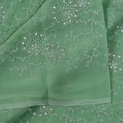 Light Green Color Georgette Thread and Faux Mirror Embroidered Fabric