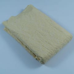Lemon Colour Cotton Thread Lakhnavi Embroidered Fabric