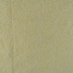 Lemon Colour Cotton Thread Lakhnavi Embroidered Fabric