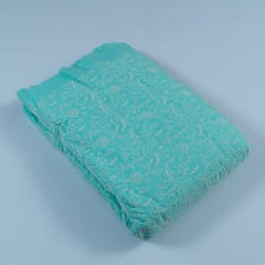 Sea Green Colour Cotton Thread Lakhnavi Embroidered Fabric