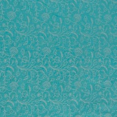 Sea Green Colour Cotton Thread Lakhnavi Embroidered Fabric