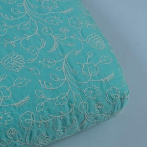 Sea Green Colour Cotton Thread Lakhnavi Embroidered Fabric