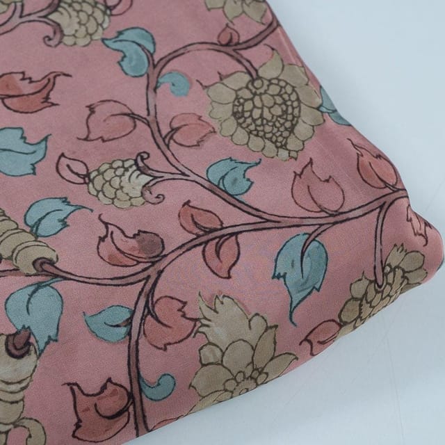 Onion Pink Color Crepe Printed Fabric