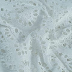 White Color Dyeable Cotton Chikan Embroidered Fabric