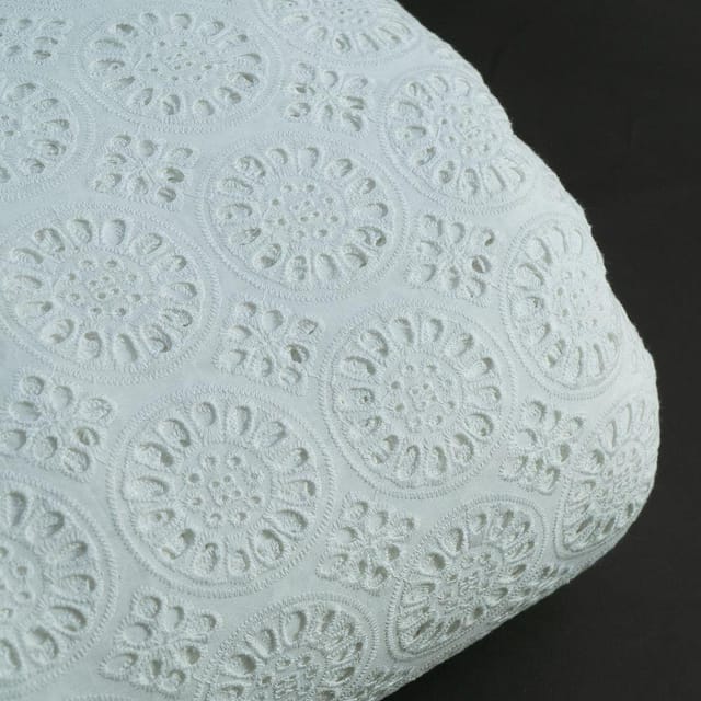 White Color Dyeable Cotton Chikan Embroidered Fabric