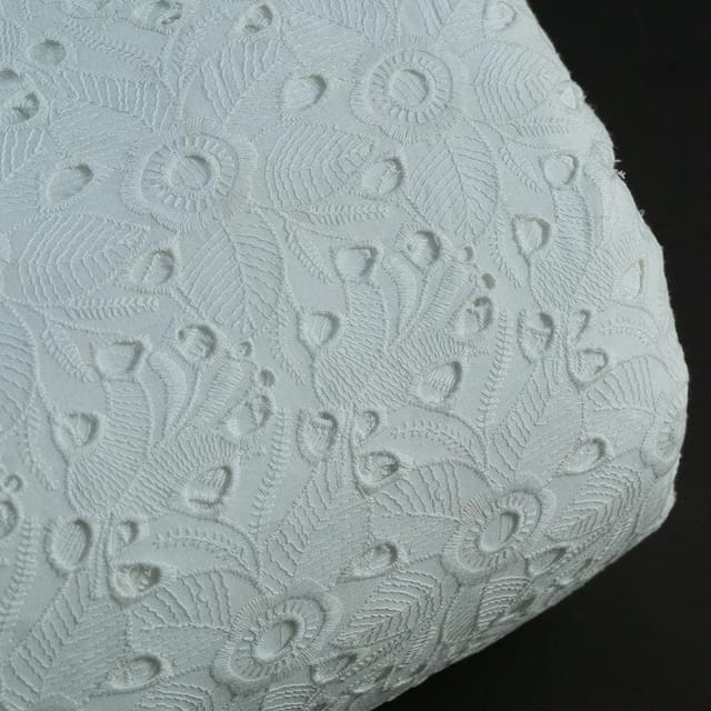 White Color Dyeable Cotton Chikan Embroidered Fabric
