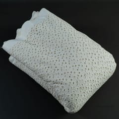 Off White Color Dyeable Cotton Chikan Embroidered Fabric