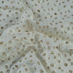 Off White Color Dyeable Cotton Chikan Embroidered Fabric