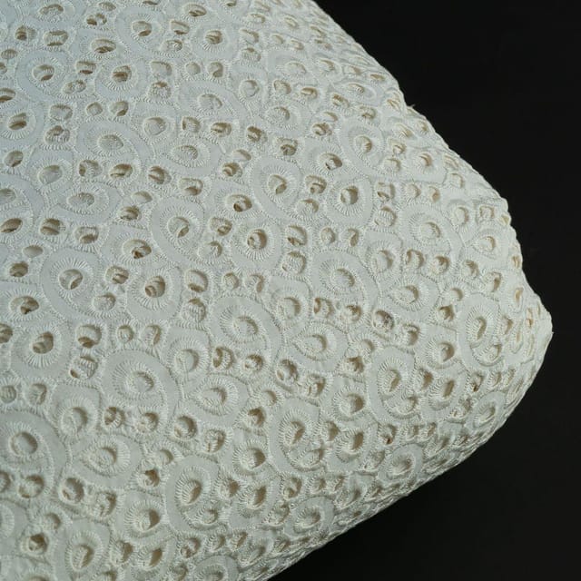 Off White Color Dyeable Cotton Chikan Embroidered Fabric