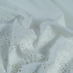 White Color Dyeable Cotton Chikan Embroidered Fabric