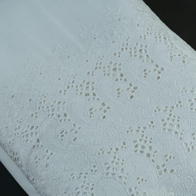 White Color Dyeable Cotton Chikan Embroidered Fabric