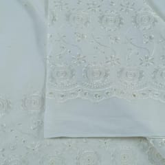 White Color Dyeable Cotton Chikan Embroidered Fabric