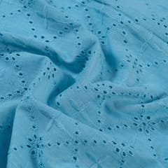 Blue Colour Cotton Chikan Embroidered Fabric