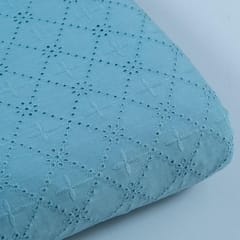 Blue Colour Cotton Chikan Embroidered Fabric