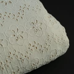 Off White Color Dyeable Cotton Chikan Embroidered Fabric