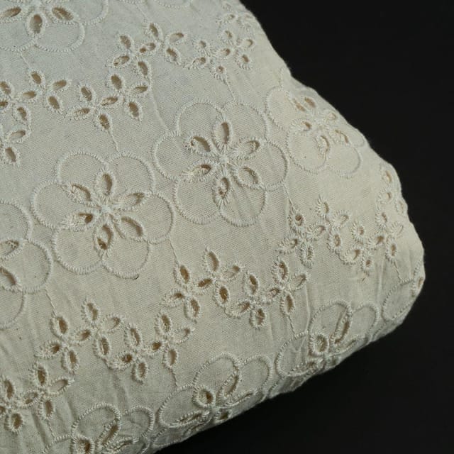 Off White Color Dyeable Cotton Chikan Embroidered Fabric