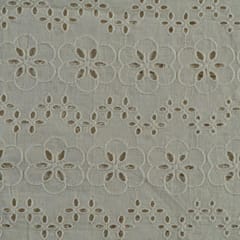Off White Color Dyeable Cotton Chikan Embroidered Fabric