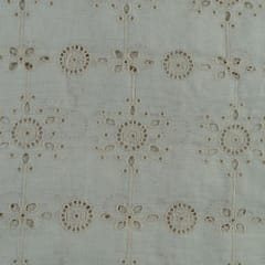 Off White Color Dyeable Cotton Chikan Embroidered Fabric