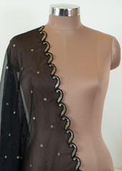 Black Colour Organza Scalped Sequins Embroidered Dupatta