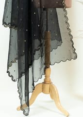 Black Colour Organza Scalped Sequins Embroidered Dupatta