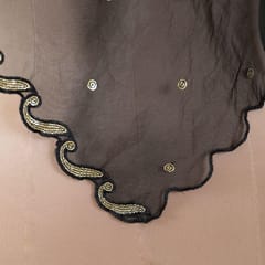 Black Colour Organza Scalped Sequins Embroidered Dupatta