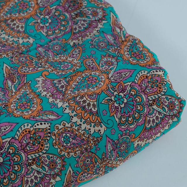 Firozi Color Crepe Digital Printed Fabric