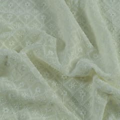 Cream Colour Georgette Chikan Embroidered Fabric