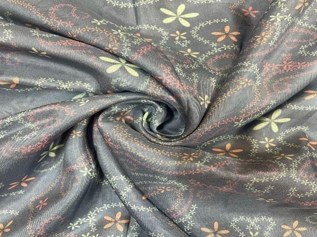 Pure Dupion Silk Grey Multicolor Floral