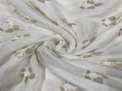 Dyeable Embroidered Chiffon White Flowers
