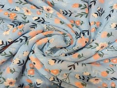 Georgette Light Blue Peach Floral