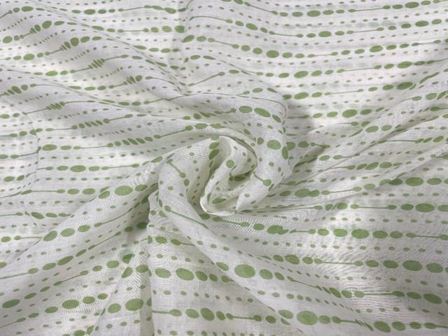 Printed Cotton Mul Green Dot Stripes